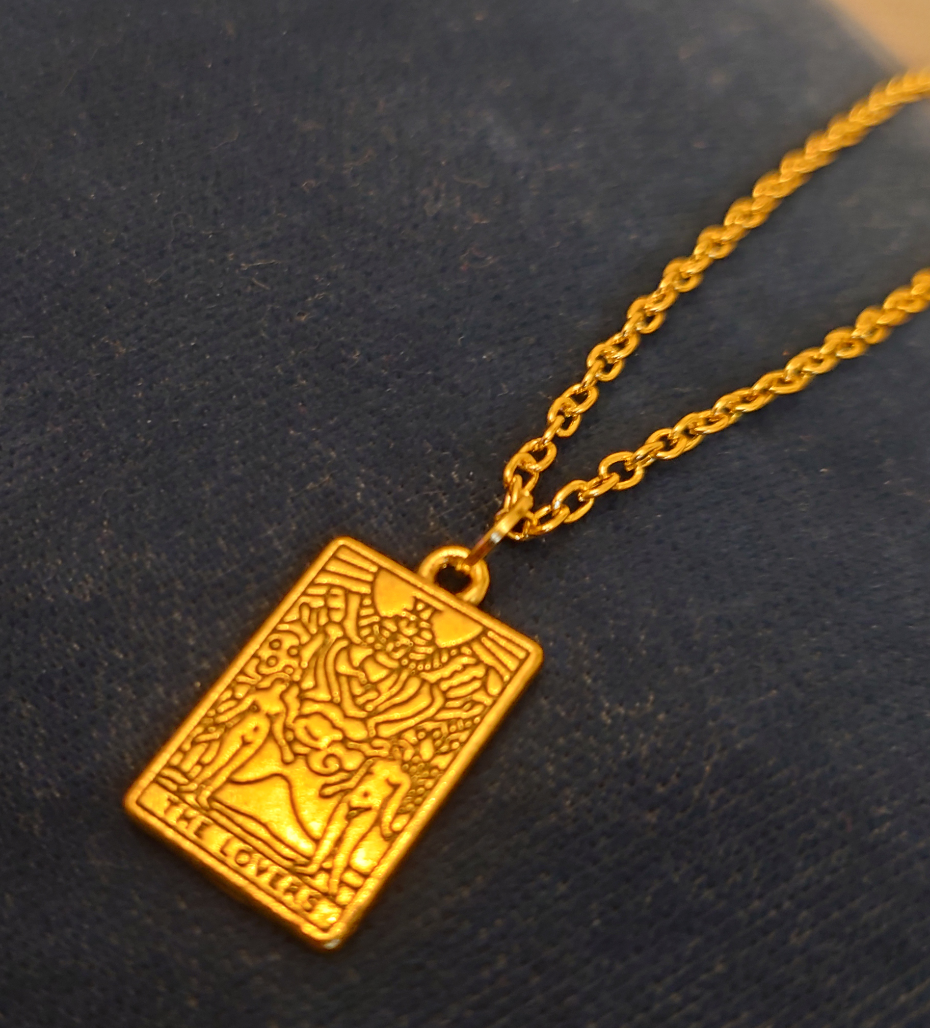 Tarot necklace - The Lovers - gold metal photo